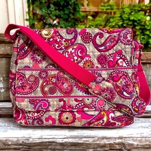 Vera Bradley Pink Large Messenger Bag in Paisley Meets Plaid Retired Print 15”